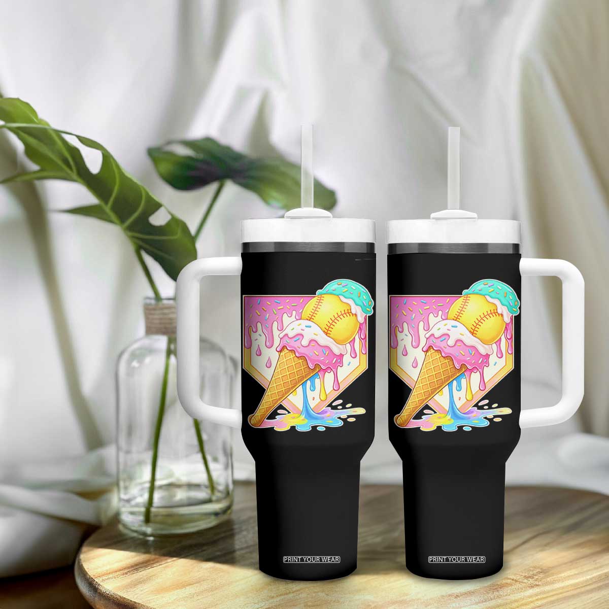 Softball Drip Tumbler With Handle Cute Softball Girls Ice Cream Drip Game Day TS10 Print Your Wear