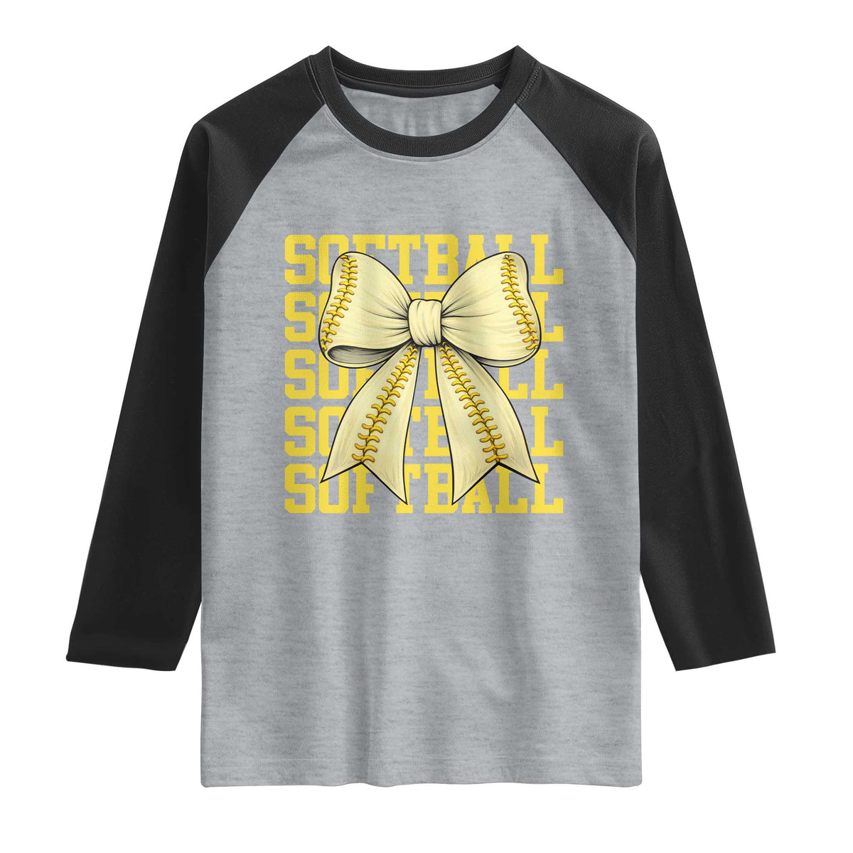 Softball Bow Raglan Shirt Sister Sport Lovers Girls Team TS10 Heather Gray Black Print Your Wear