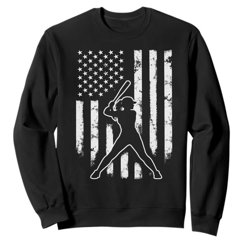 Vintage Patriotic Softball Sweatshirt Girls Baseball Softball Player American Flag TS10 Black Print Your Wear
