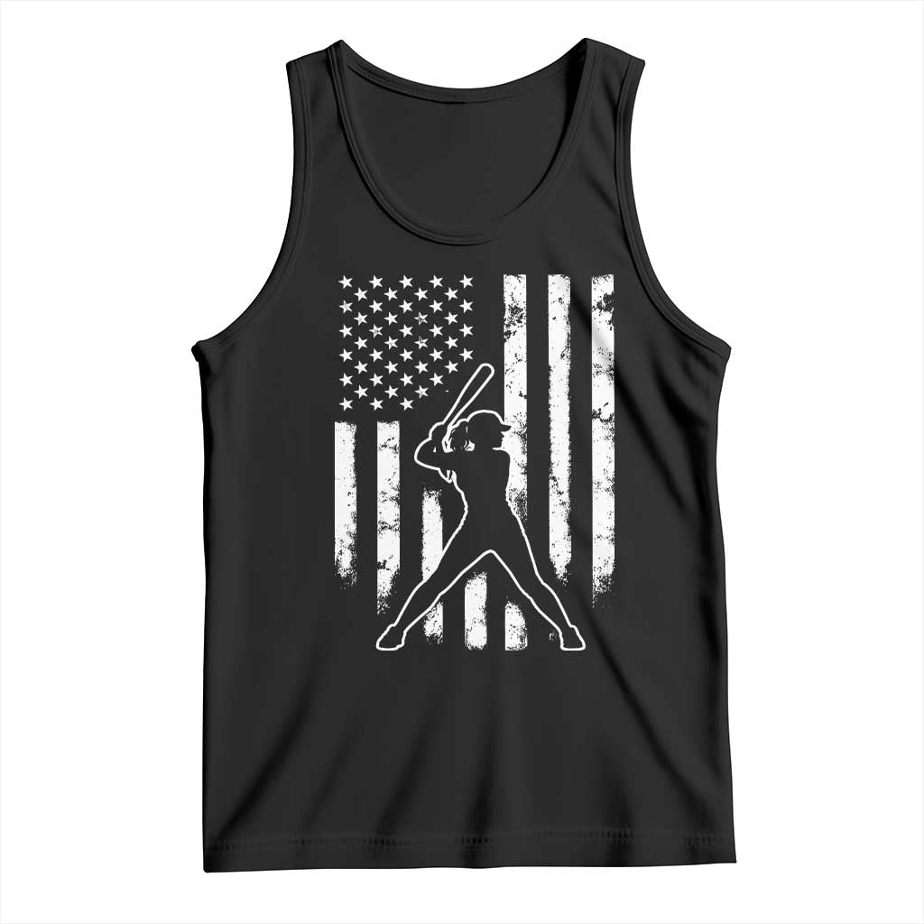 Vintage Patriotic Softball Tank Top Girls Baseball Softball Player American Flag TS10 Black Print Your Wear