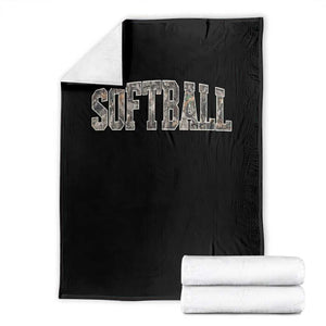 Camo Softball Throw Blanket Vintage Camouflage Softball Varsity Game Day TS10 Black Print Your Wear