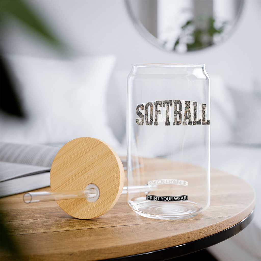Camo Softball Glass Can Vintage Camouflage Softball Varsity Game Day TS10 Print Your Wear