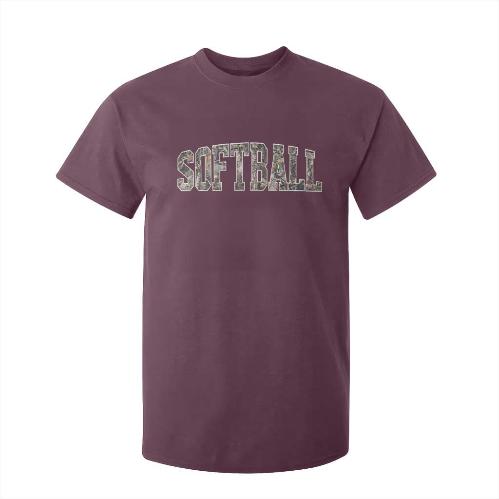 Camo Softball T Shirt For Kid Vintage Camouflage Softball Varsity Game Day TS10 Maroon Print Your Wear