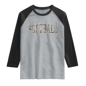 Camo Softball Raglan Shirt Vintage Camouflage Softball Varsity Game Day TS10 Heather Gray Black Print Your Wear