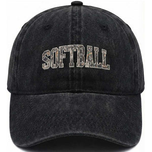 Camo Softball Washed Cotton Baseball Cap Vintage Camouflage Softball Varsity Game Day TS10 Print Your Wear