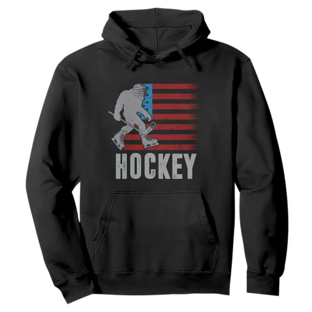 Hockey Bigfoot USA Flag Hoodie Vintage Patriotic Ice Hockey Player TS10 Black Print Your Wear
