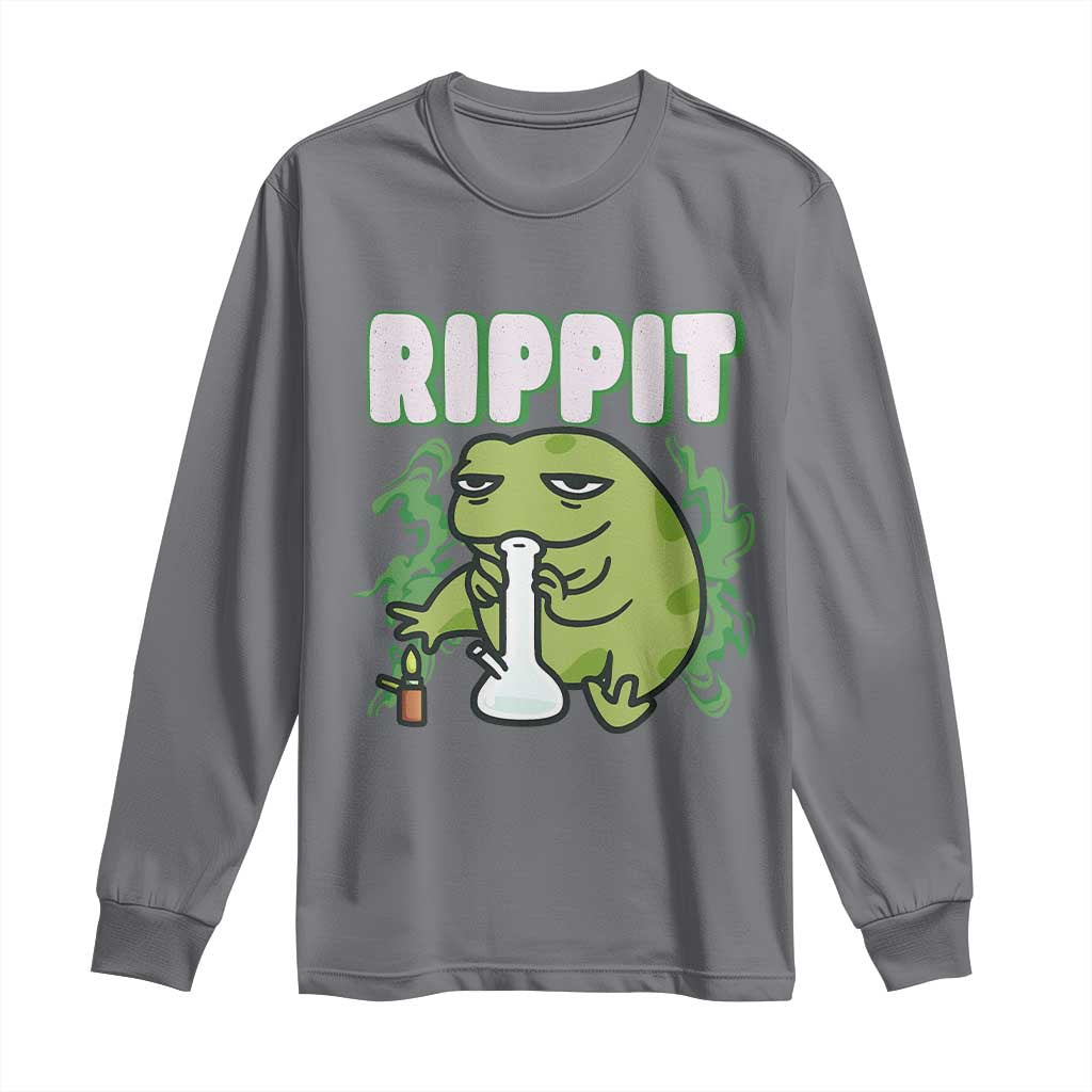 Rippit Frog Meme Long Sleeve Shirt Funny Stoner Bong Rip TS10 Charcoal Print Your Wear