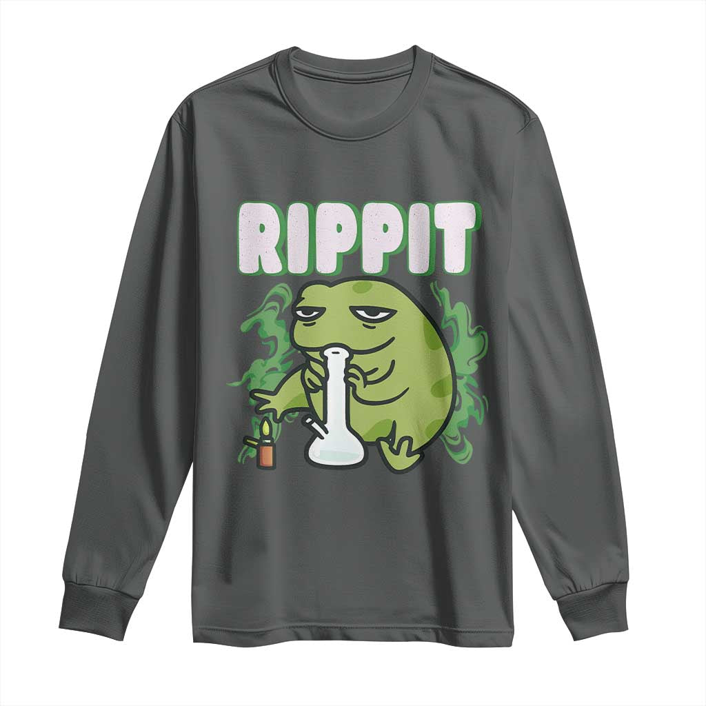 Rippit Frog Meme Long Sleeve Shirt Funny Stoner Bong Rip TS10 Dark Heather Print Your Wear