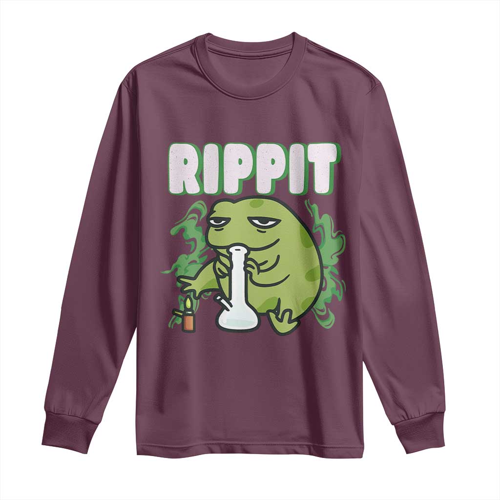 Rippit Frog Meme Long Sleeve Shirt Funny Stoner Bong Rip TS10 Maroon Print Your Wear
