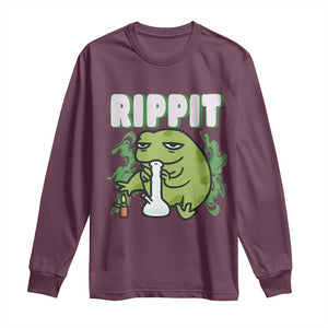 Rippit Frog Meme Long Sleeve Shirt Funny Stoner Bong Rip TS10 Maroon Print Your Wear