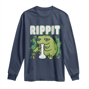 Rippit Frog Meme Long Sleeve Shirt Funny Stoner Bong Rip TS10 Navy Print Your Wear