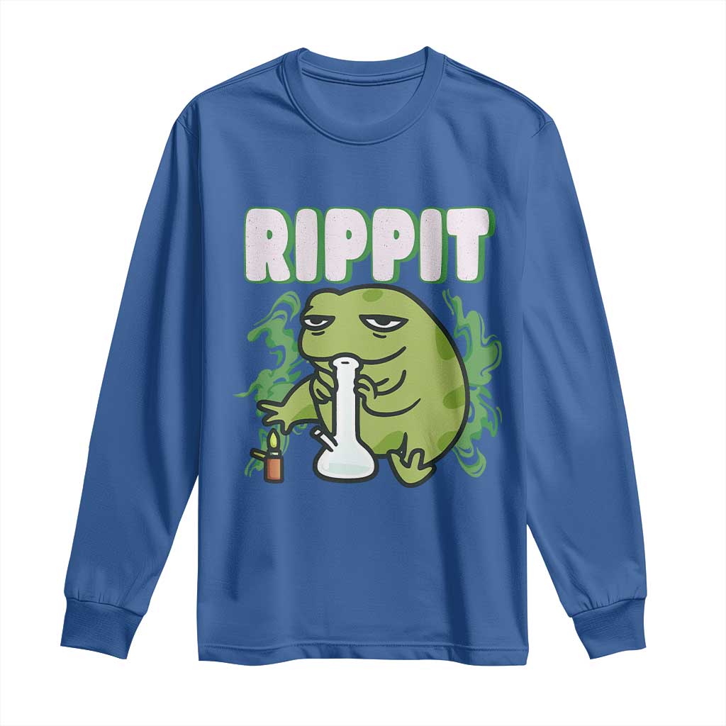 Rippit Frog Meme Long Sleeve Shirt Funny Stoner Bong Rip TS10 Royal Blue Print Your Wear