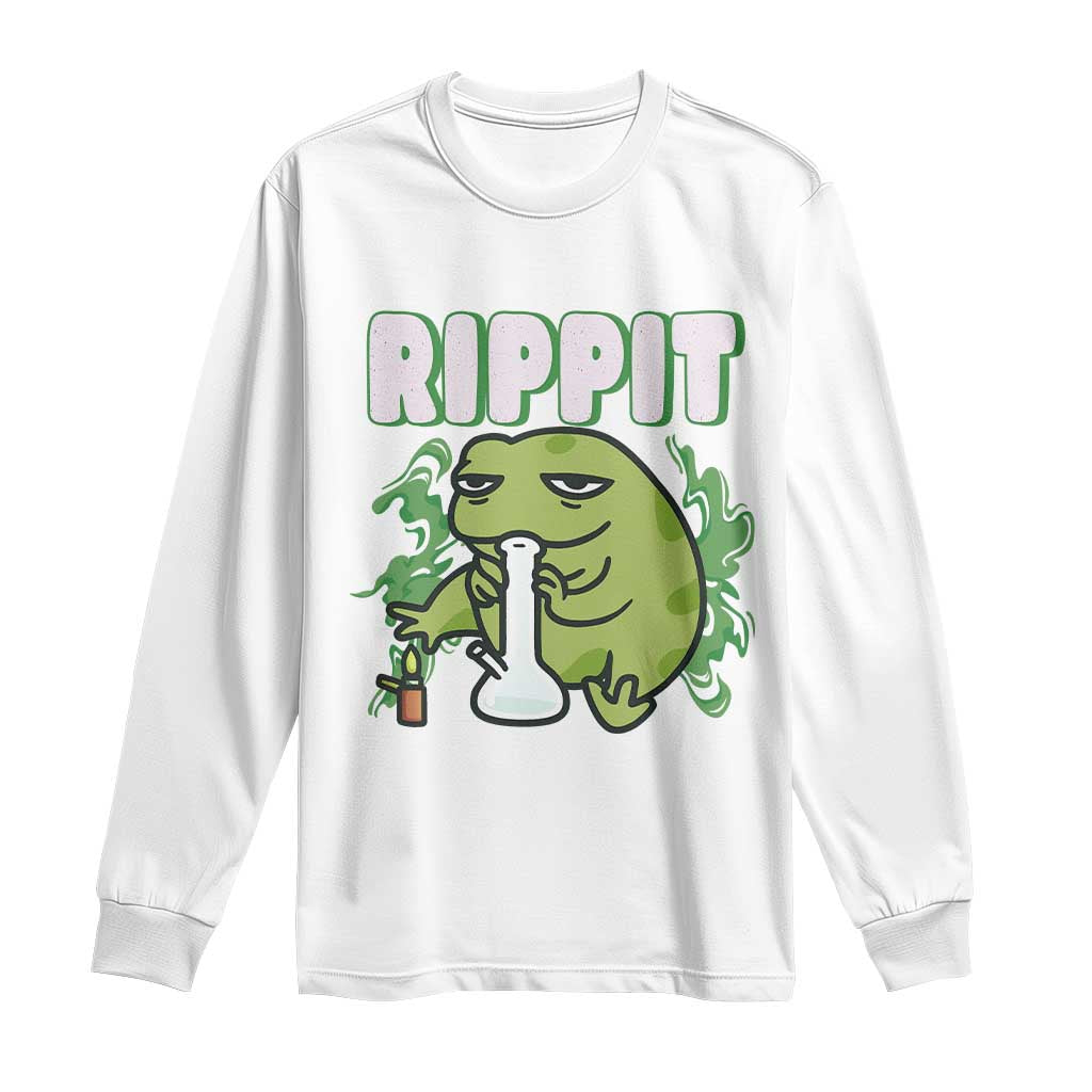 Rippit Frog Meme Long Sleeve Shirt Funny Stoner Bong Rip TS10 White Print Your Wear