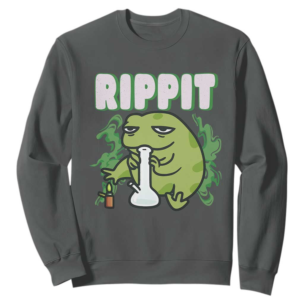 Rippit Frog Meme Sweatshirt Funny Stoner Bong Rip TS10 Dark Heather Print Your Wear