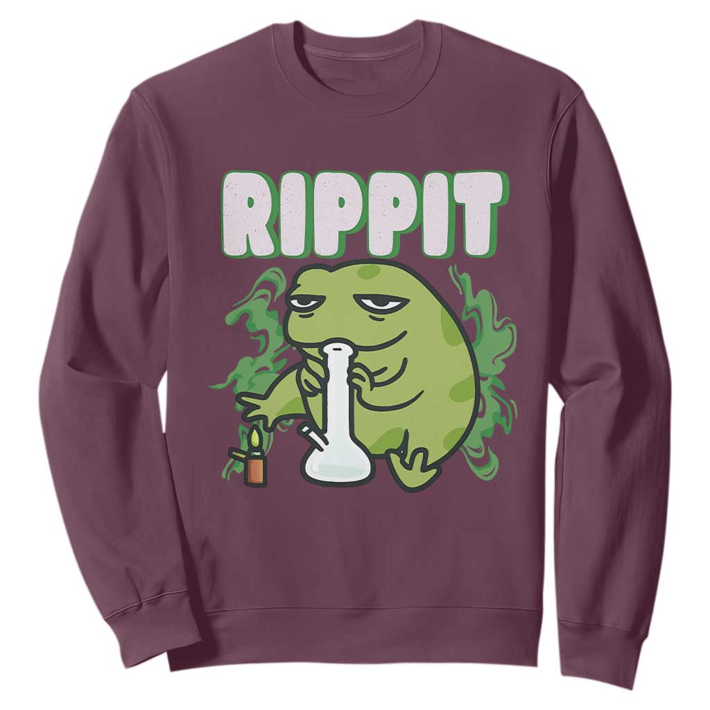 Rippit Frog Meme Sweatshirt Funny Stoner Bong Rip TS10 Maroon Print Your Wear