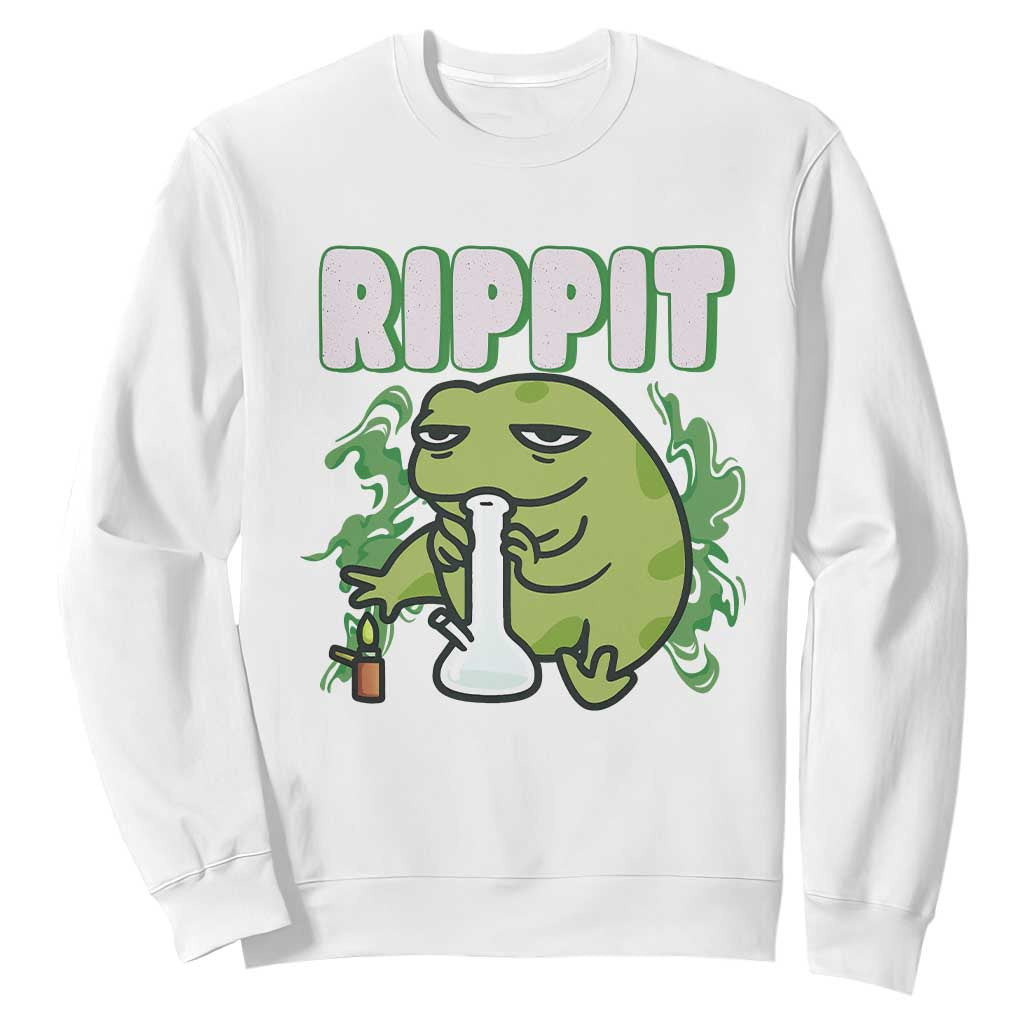 Rippit Frog Meme Sweatshirt Funny Stoner Bong Rip TS10 White Print Your Wear