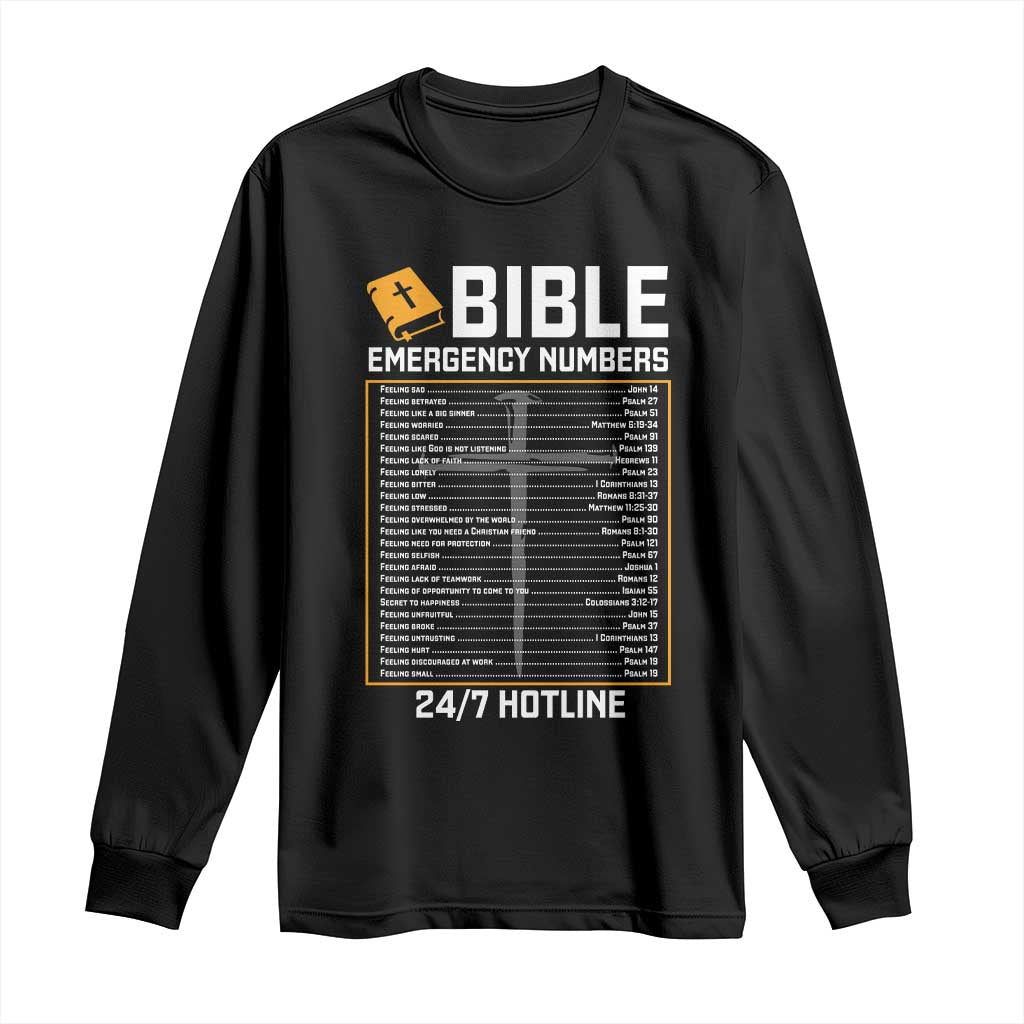 Bible Emergency Numbers Long Sleeve Shirt Funny Christian Bible Jesus Religious TS10 Black Print Your Wear