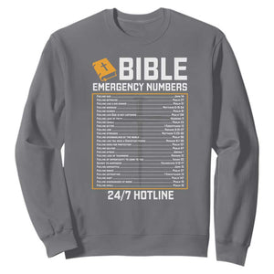 Bible Emergency Numbers Sweatshirt Funny Christian Bible Jesus Religious TS10 Charcoal Print Your Wear