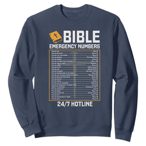 Bible Emergency Numbers Sweatshirt Funny Christian Bible Jesus Religious TS10 Navy Print Your Wear