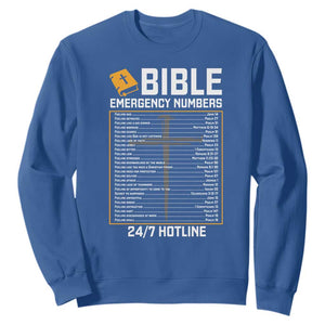 Bible Emergency Numbers Sweatshirt Funny Christian Bible Jesus Religious TS10 Royal Blue Print Your Wear