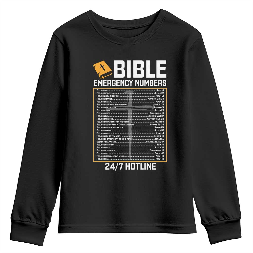 Bible Emergency Numbers Youth Sweatshirt Funny Christian Bible Jesus Religious TS10 Black Print Your Wear