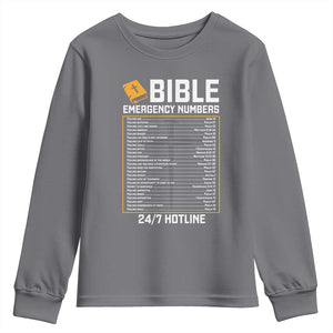 Bible Emergency Numbers Youth Sweatshirt Funny Christian Bible Jesus Religious TS10 Charcoal Print Your Wear