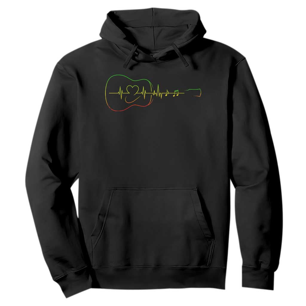 Guitar Rastafari Heartbeat Hoodie Jamaica ECG Pulse Rasta Reggae Music Vibes TS10 Black Print Your Wear