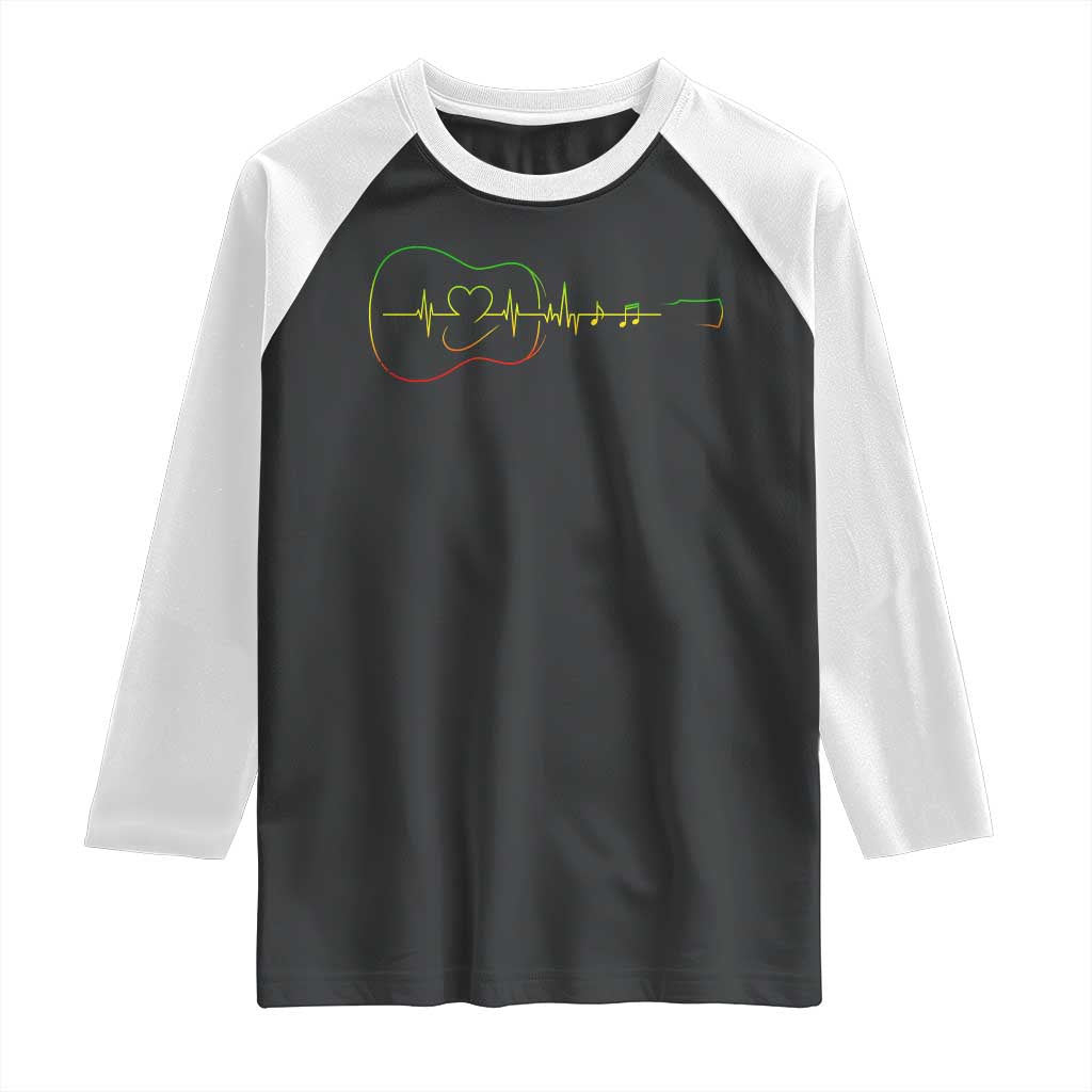 Guitar Rastafari Heartbeat Raglan Shirt Jamaica ECG Pulse Rasta Reggae Music Vibes TS10 Black White Print Your Wear