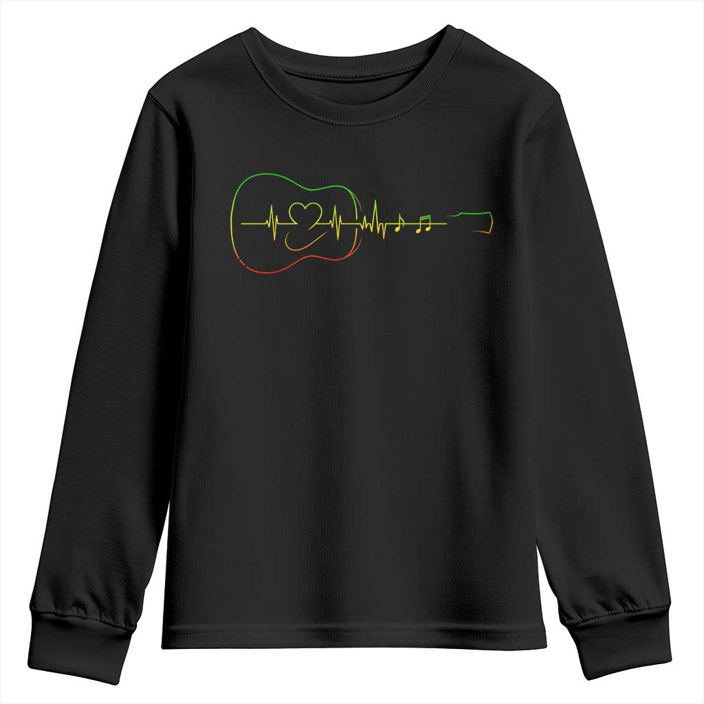 Guitar Rastafari Heartbeat Youth Sweatshirt Jamaica ECG Pulse Rasta Reggae Music Vibes TS10 Black Print Your Wear