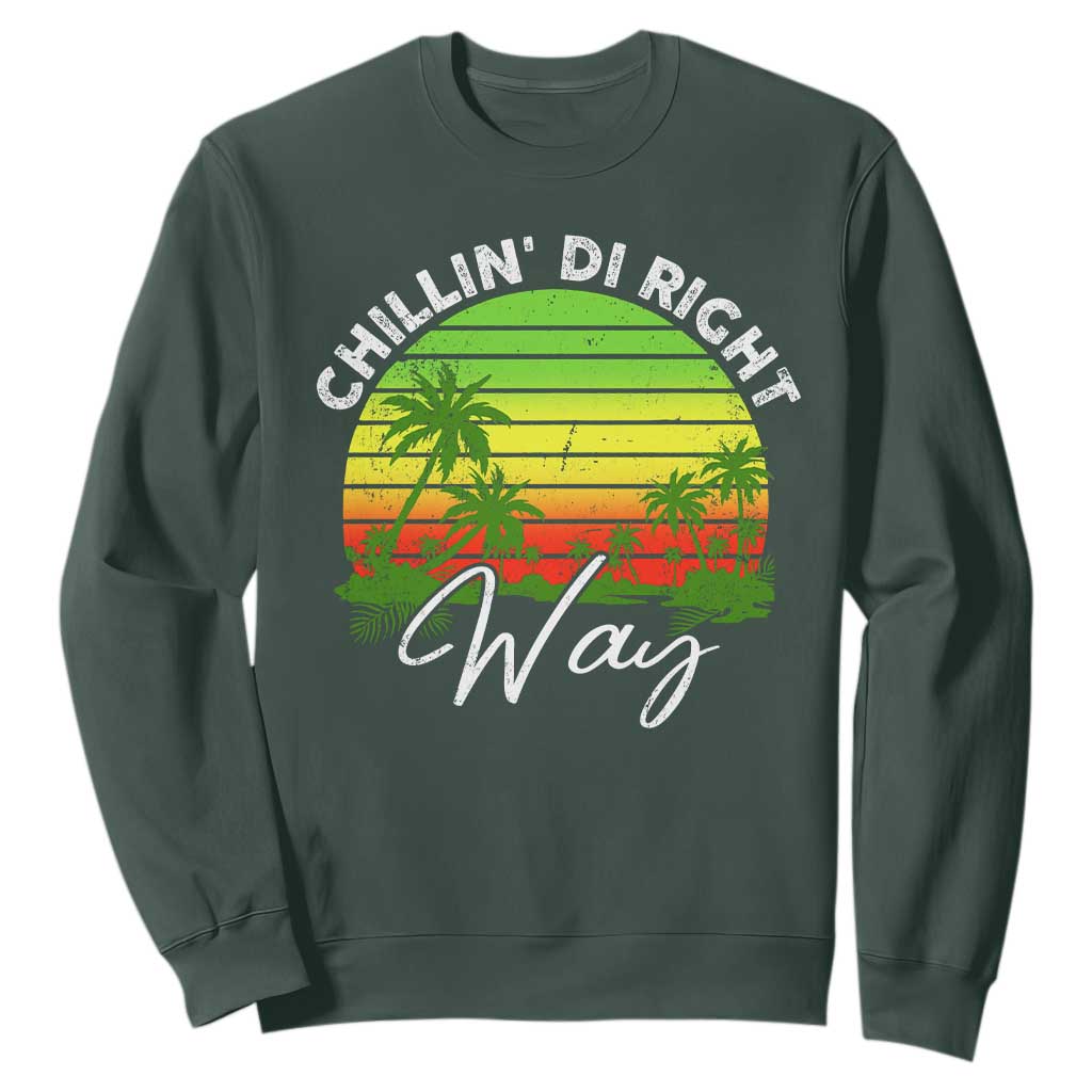 Jamaican Reggae Vibes Sweatshirt Retro Rasta Sunset Chill Chillin Di Right Way TS10 Dark Forest Green Print Your Wear