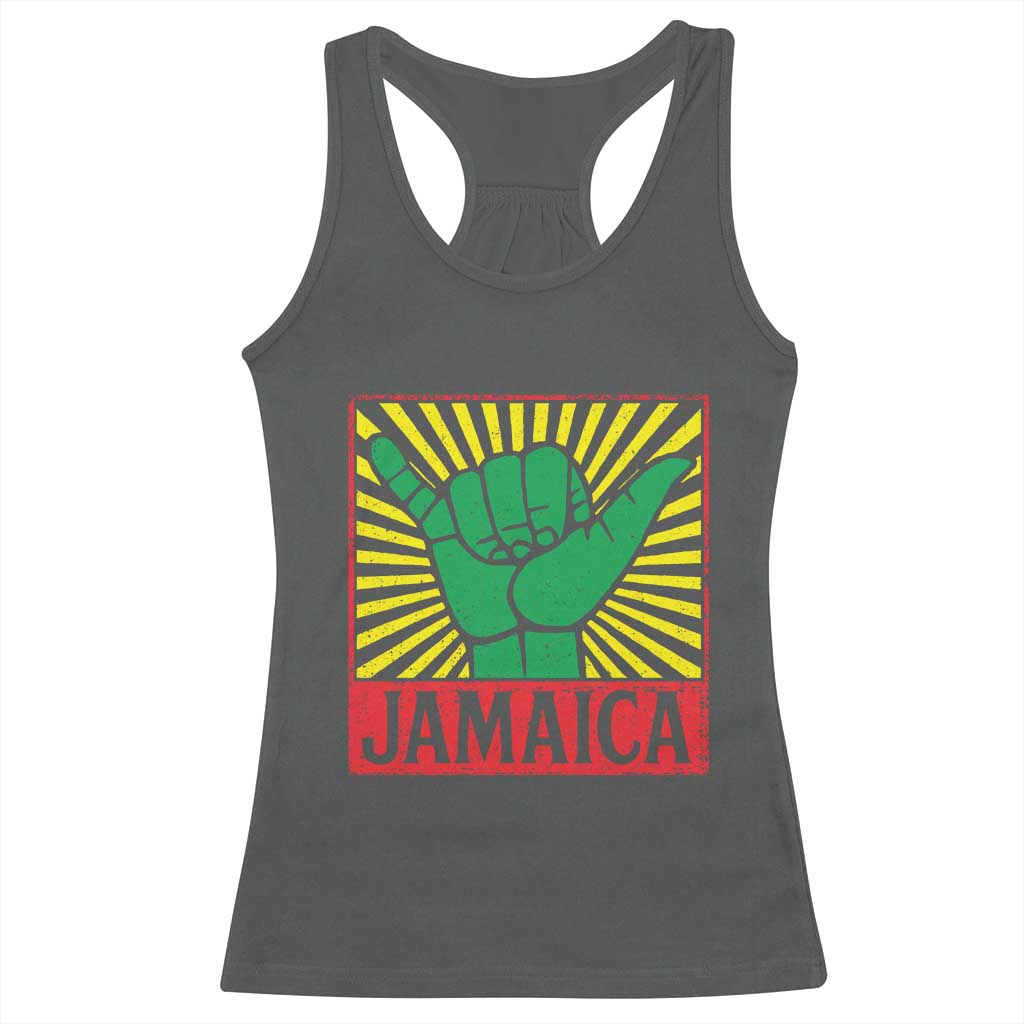 Jamaica Rasta Shaka Sign Racerback Tank Top Retro Reggae Vibes TS10 Dark Heather Print Your Wear