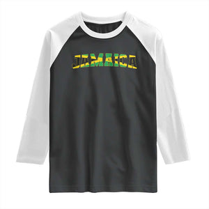 Jamaican Pride Raglan Shirt Retro Jamaica Flag Distressed Varsity Lettering Style TS10 Black White Print Your Wear