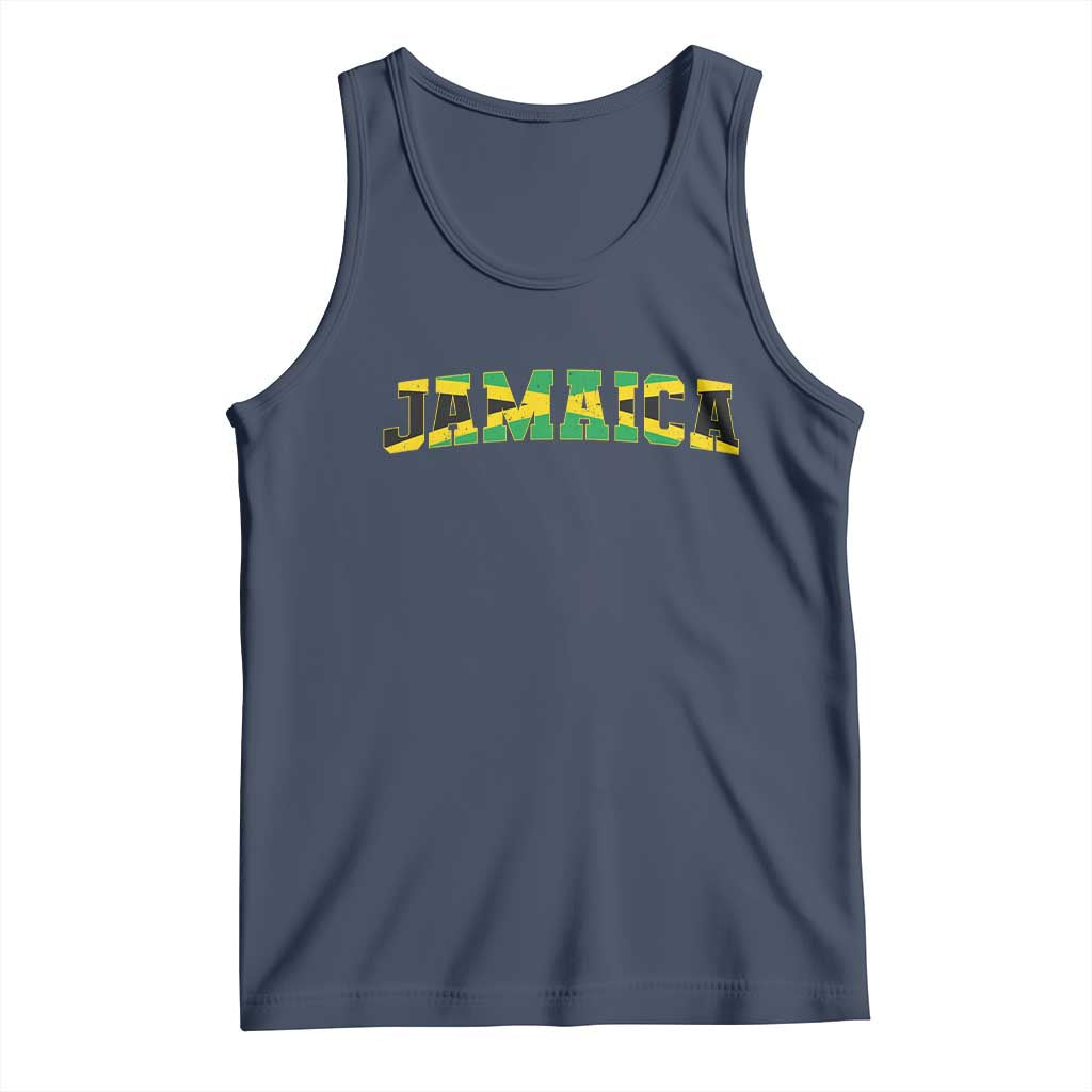 Jamaican Pride Tank Top Retro Jamaica Flag Distressed Varsity Lettering Style TS10 Navy Print Your Wear