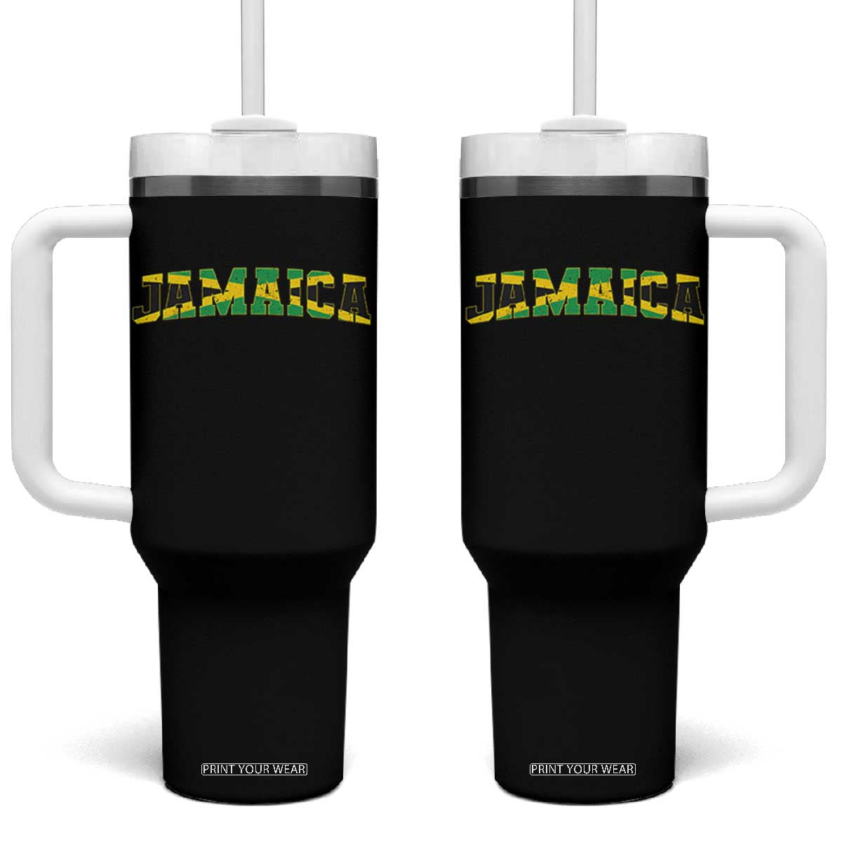Jamaican Pride Tumbler With Handle Retro Jamaica Flag Distressed Varsity Lettering Style TS10 One Size: 40 oz Black Print Your Wear