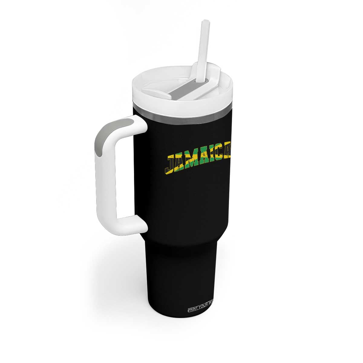 Jamaican Pride Tumbler With Handle Retro Jamaica Flag Distressed Varsity Lettering Style TS10 Print Your Wear
