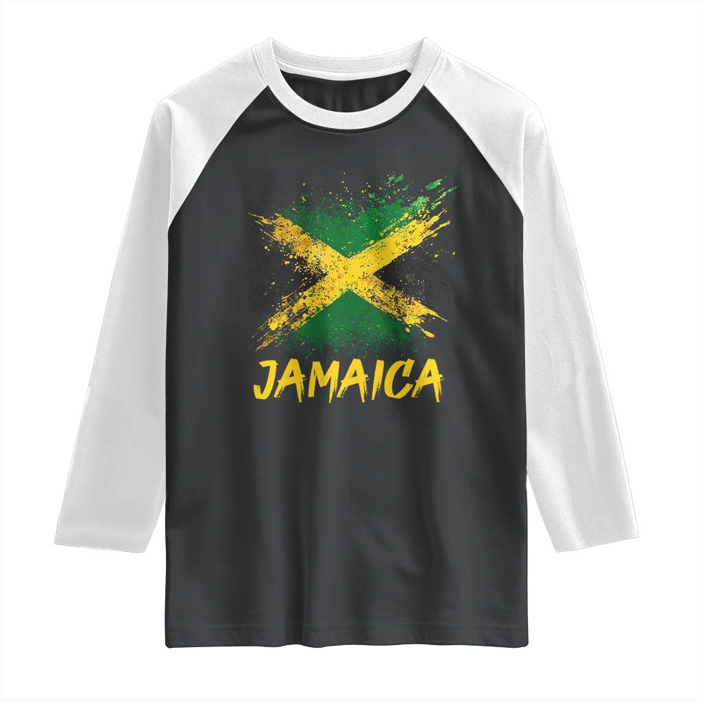 Jamaica Raglan Shirt Retro Vintage Watercolors Sport Jamaican Flag TS10 Black White Print Your Wear