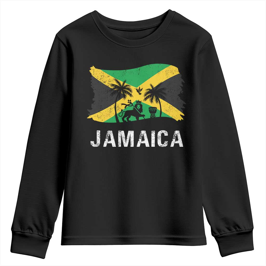 Jamaica Youth Sweatshirt Retro Vintage Jamaican Pride Flag Lion Of Judah TS10 Black Print Your Wear