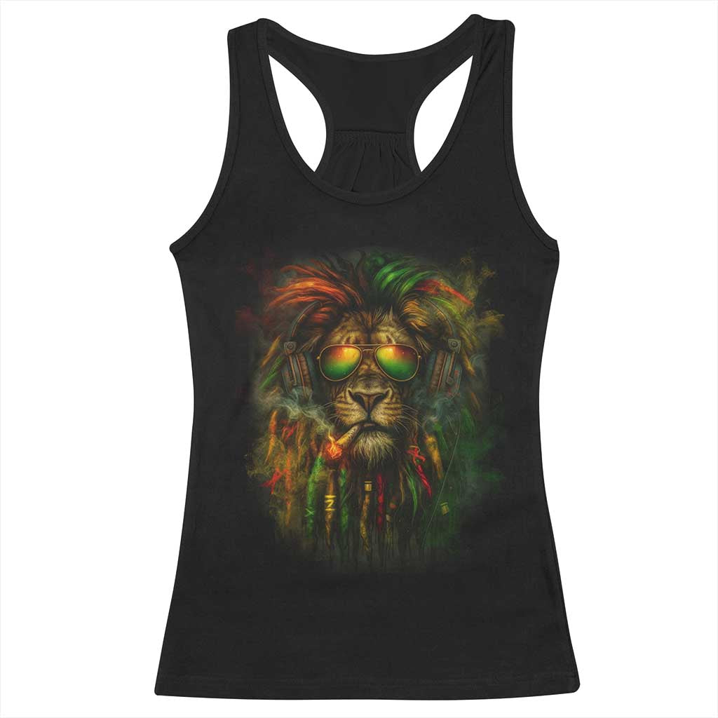 Rasta Reggae Lion Smoking Weed Racerback Tank Top Jamaican Reggae Music and Weed Lovers TS10 Black Print Your Wear