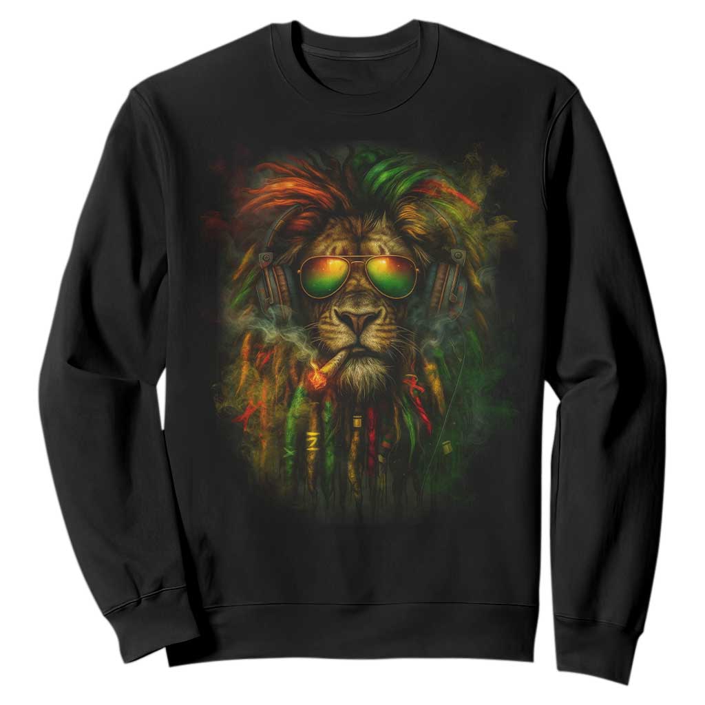 Rasta Reggae Lion Smoking Weed Sweatshirt Jamaican Reggae Music and Weed Lovers TS10 Black Print Your Wear