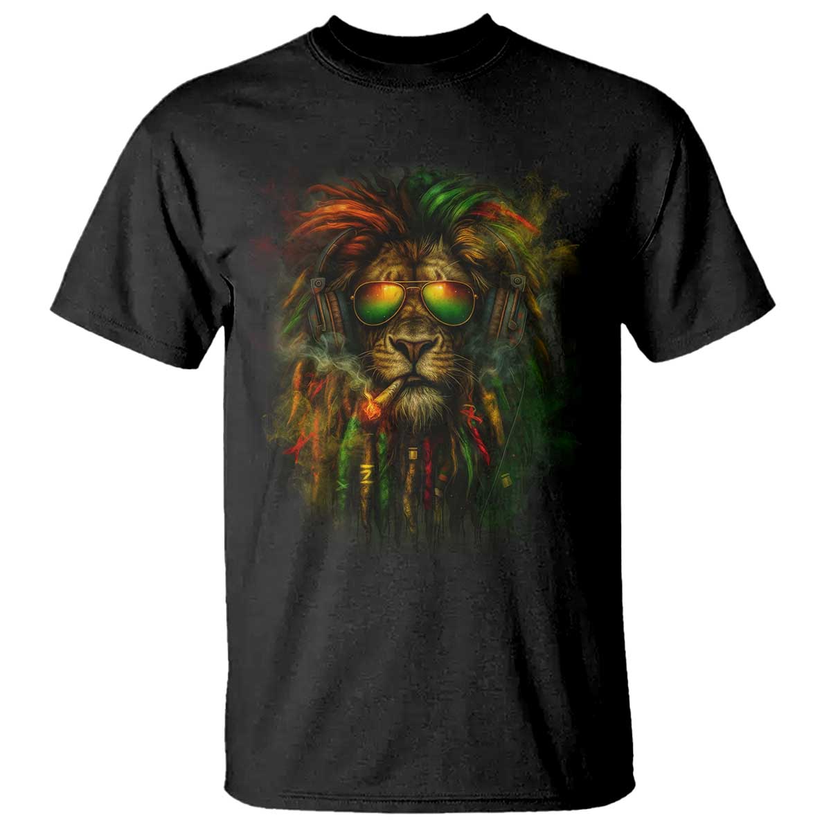 Rasta Reggae Lion Smoking Weed T Shirt Jamaican Reggae Music and Weed Lovers TS10 Black Print Your Wear