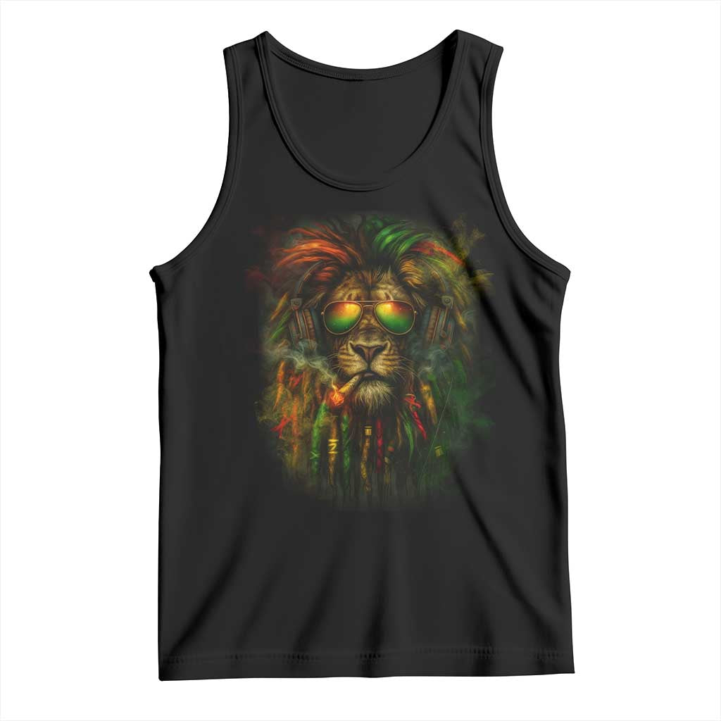 Rasta Reggae Lion Smoking Weed Tank Top Jamaican Reggae Music and Weed Lovers TS10 Black Print Your Wear