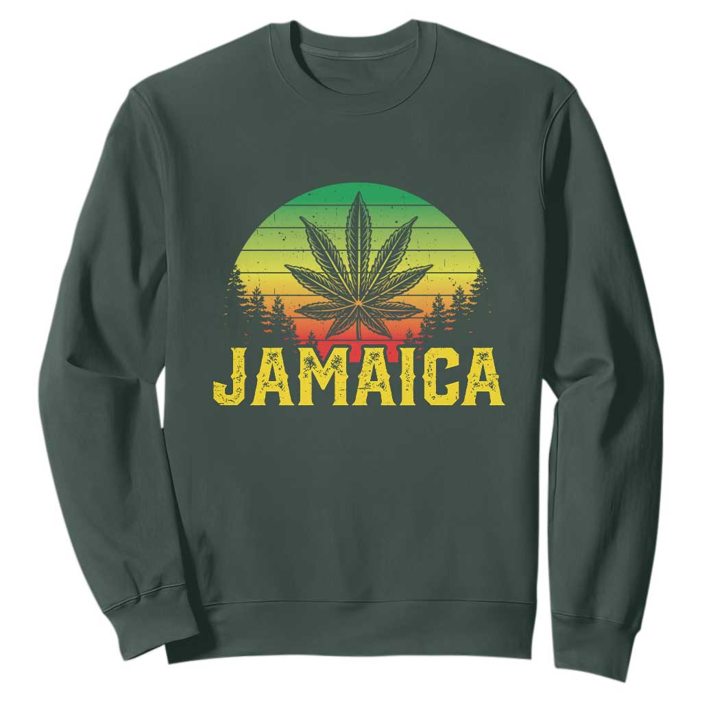 Jamaica Stoner Sweatshirt Rasta Sunset Cannabis Marijuana Weed Lovers 420 TS10 Dark Forest Green Print Your Wear