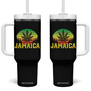 Jamaica Stoner Tumbler With Handle Rasta Sunset Cannabis Marijuana Weed Lovers 420 TS10 One Size: 40 oz Black Print Your Wear
