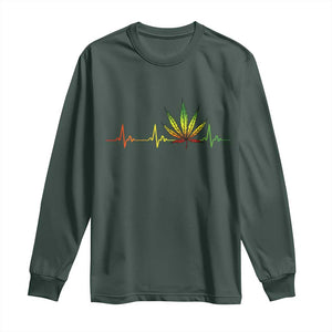 Reggae Weed Long Sleeve Shirt Rasta Marijuana Leaf Heartbeat Weed Lovers 420 TS10 Dark Forest Green Print Your Wear