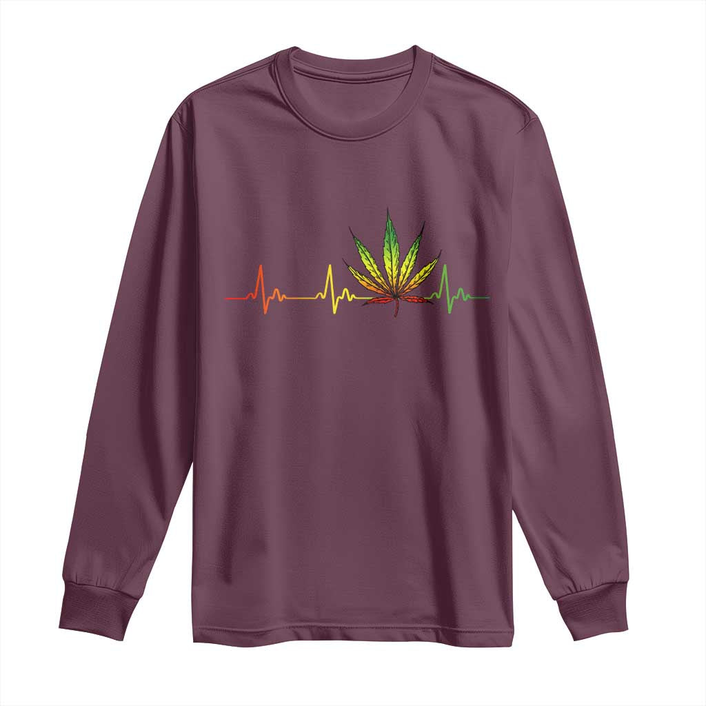 Reggae Weed Long Sleeve Shirt Rasta Marijuana Leaf Heartbeat Weed Lovers 420 TS10 Maroon Print Your Wear