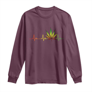 Reggae Weed Long Sleeve Shirt Rasta Marijuana Leaf Heartbeat Weed Lovers 420 TS10 Maroon Print Your Wear