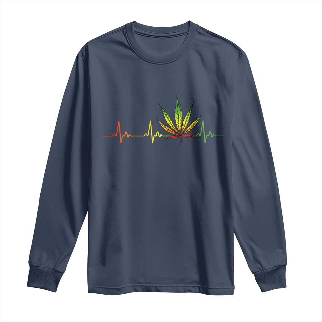 Reggae Weed Long Sleeve Shirt Rasta Marijuana Leaf Heartbeat Weed Lovers 420 TS10 Navy Print Your Wear