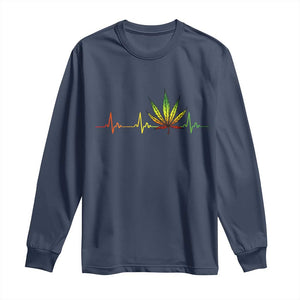 Reggae Weed Long Sleeve Shirt Rasta Marijuana Leaf Heartbeat Weed Lovers 420 TS10 Navy Print Your Wear