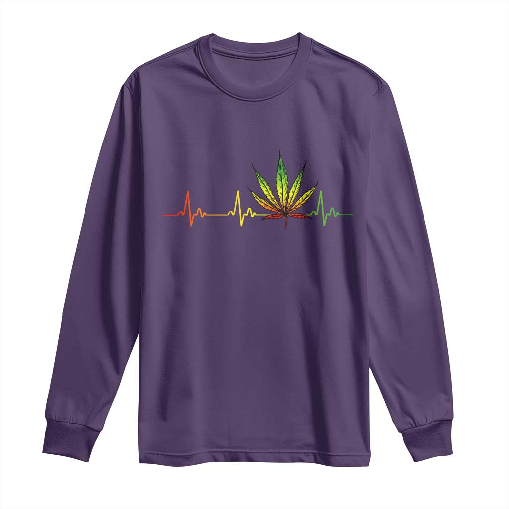 Reggae Weed Long Sleeve Shirt Rasta Marijuana Leaf Heartbeat Weed Lovers 420 TS10 Purple Print Your Wear