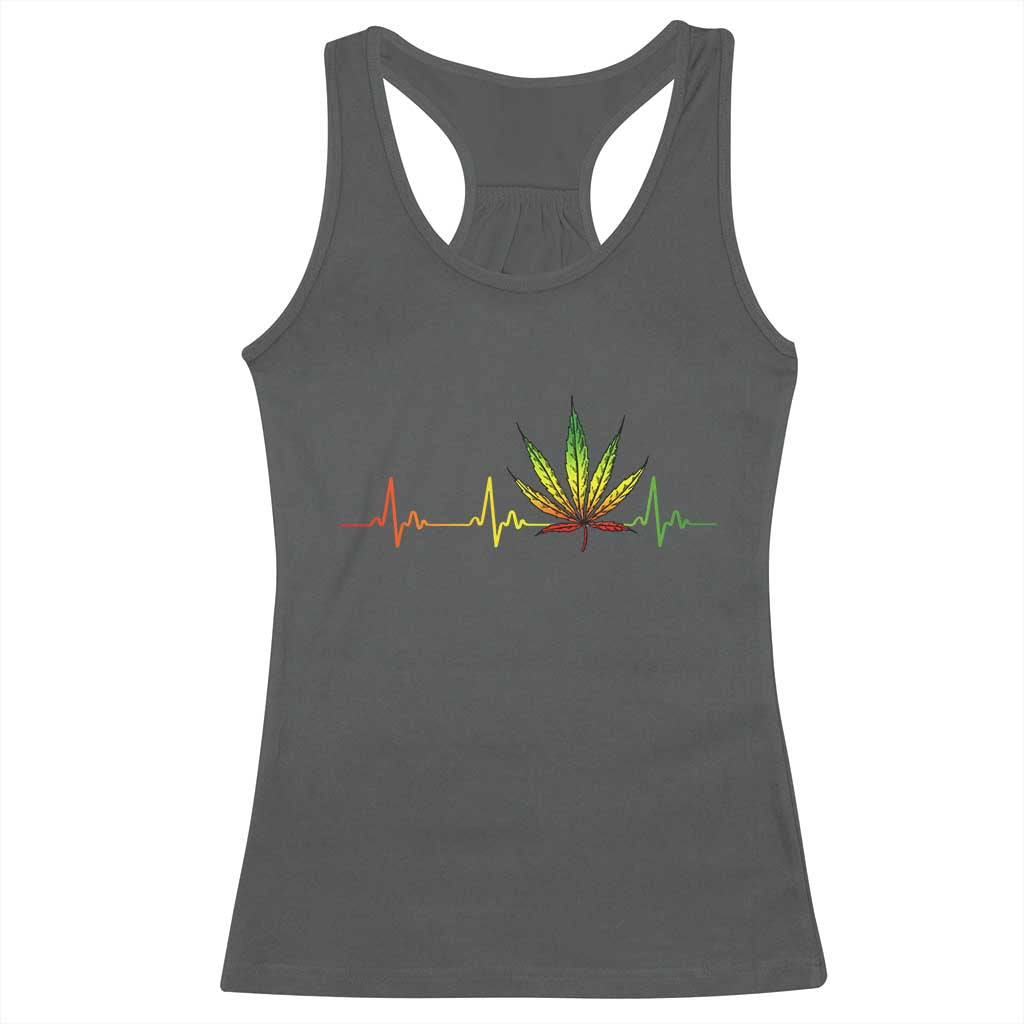 Reggae Weed Racerback Tank Top Rasta Marijuana Leaf Heartbeat Weed Lovers 420 TS10 Dark Heather Print Your Wear